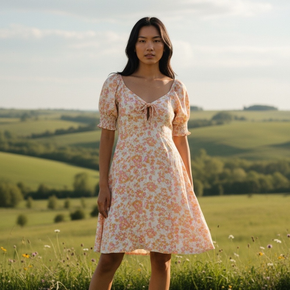 Mimi Chica Floral cottagecore Mini Dress in Pink and Cream size small